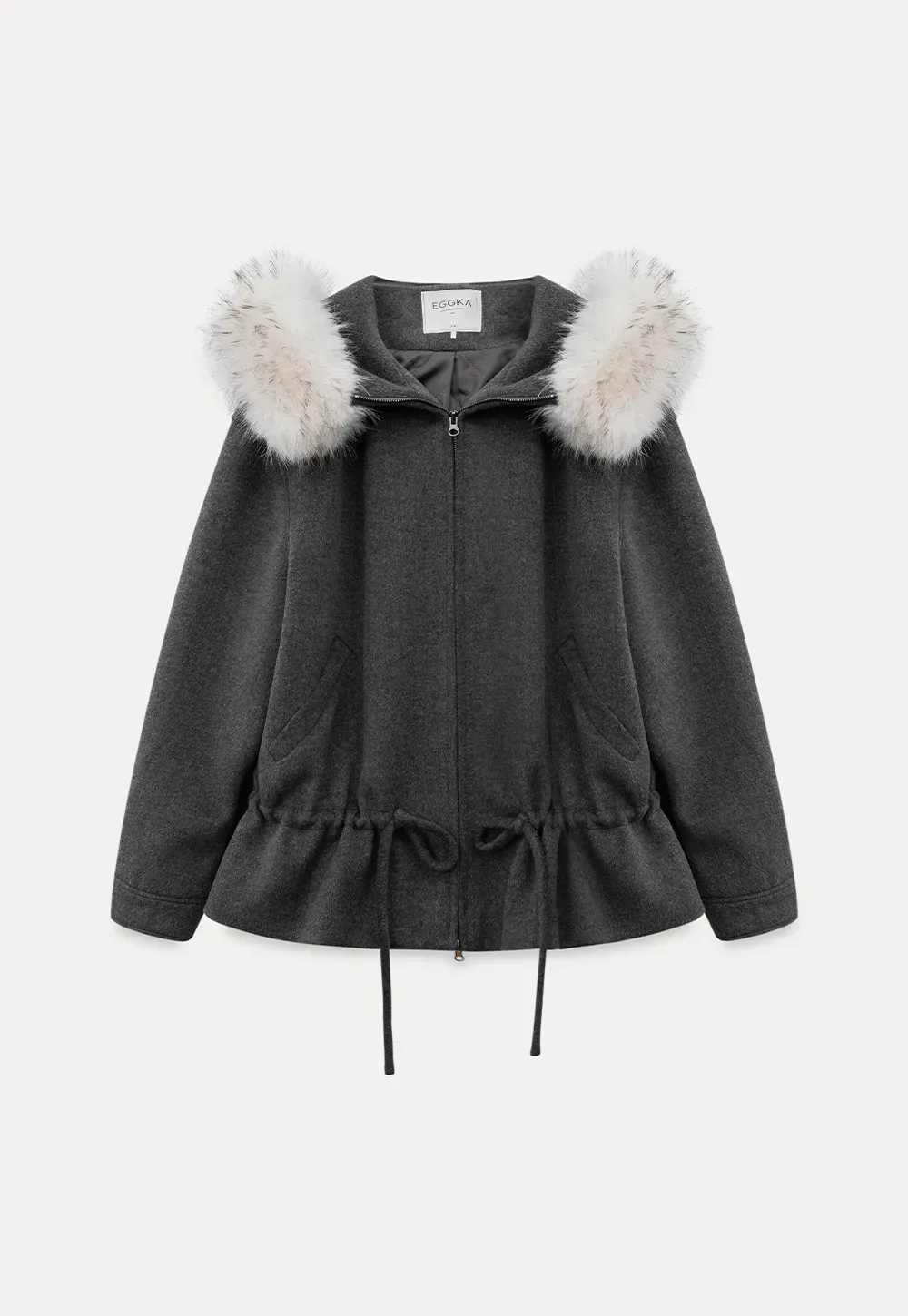 Faux-Fur Trim Hooded Charcoal Jacket