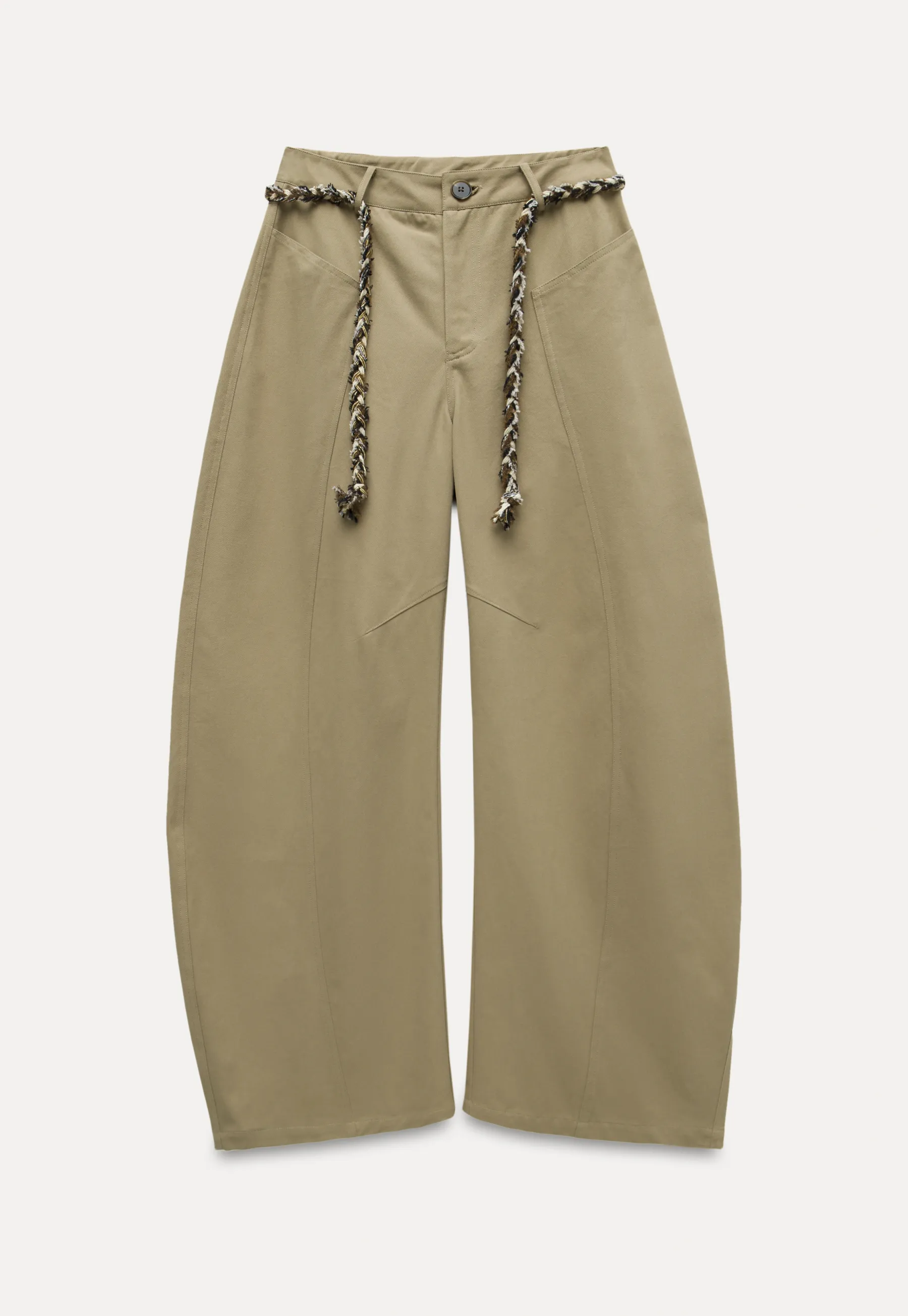 Wide-Leg Trousers with Braided Drawstring Detail