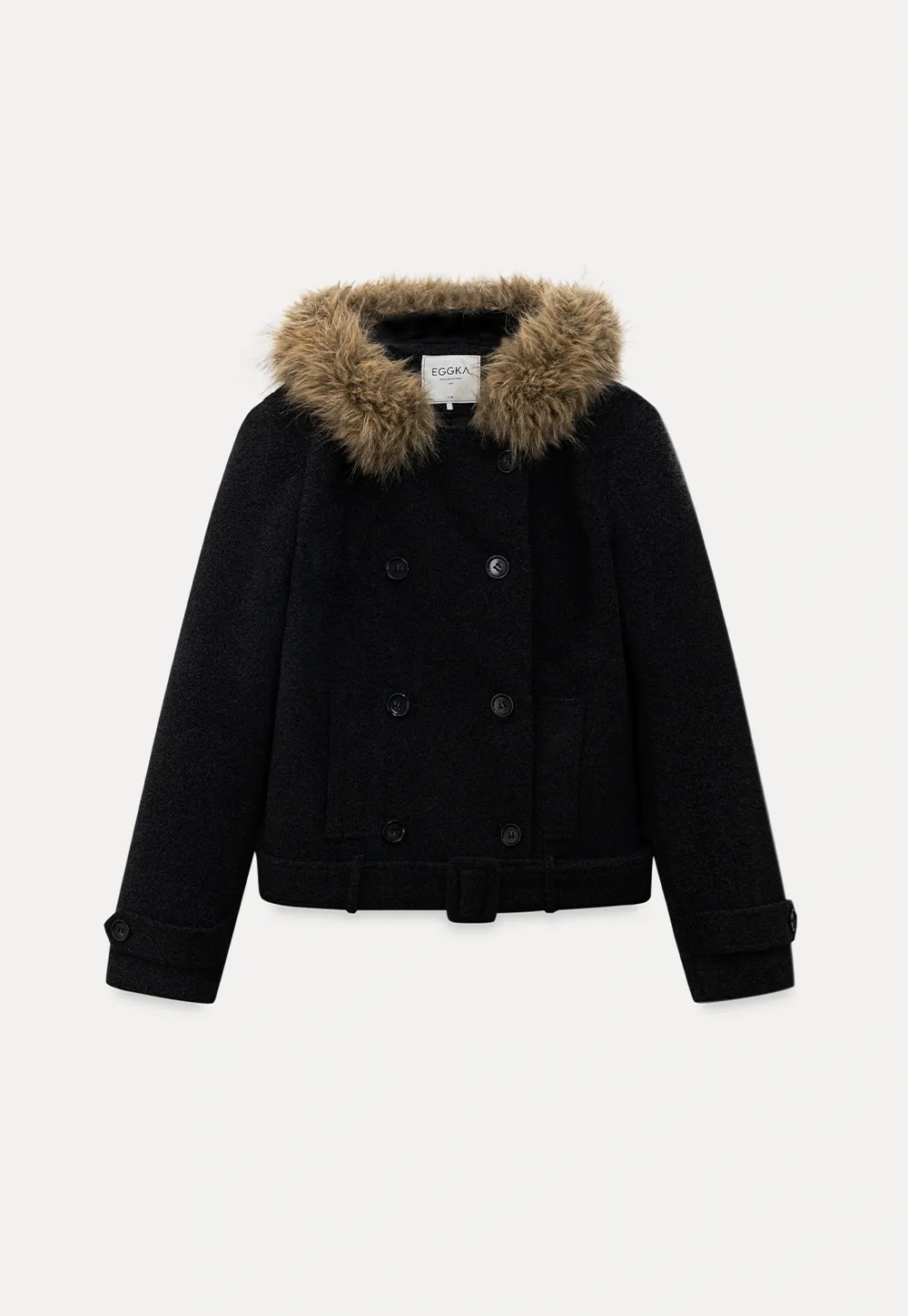 Hooded Wool Coat with Quilted Lining and Wool Collar