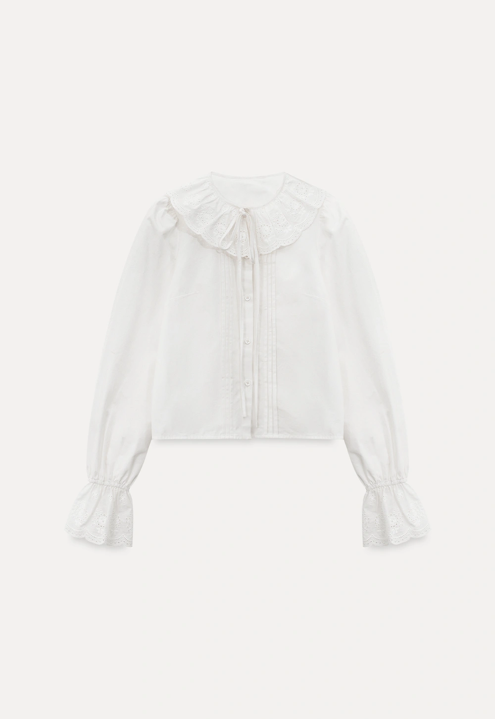 Vintage Style White Blouse with Lace Trim