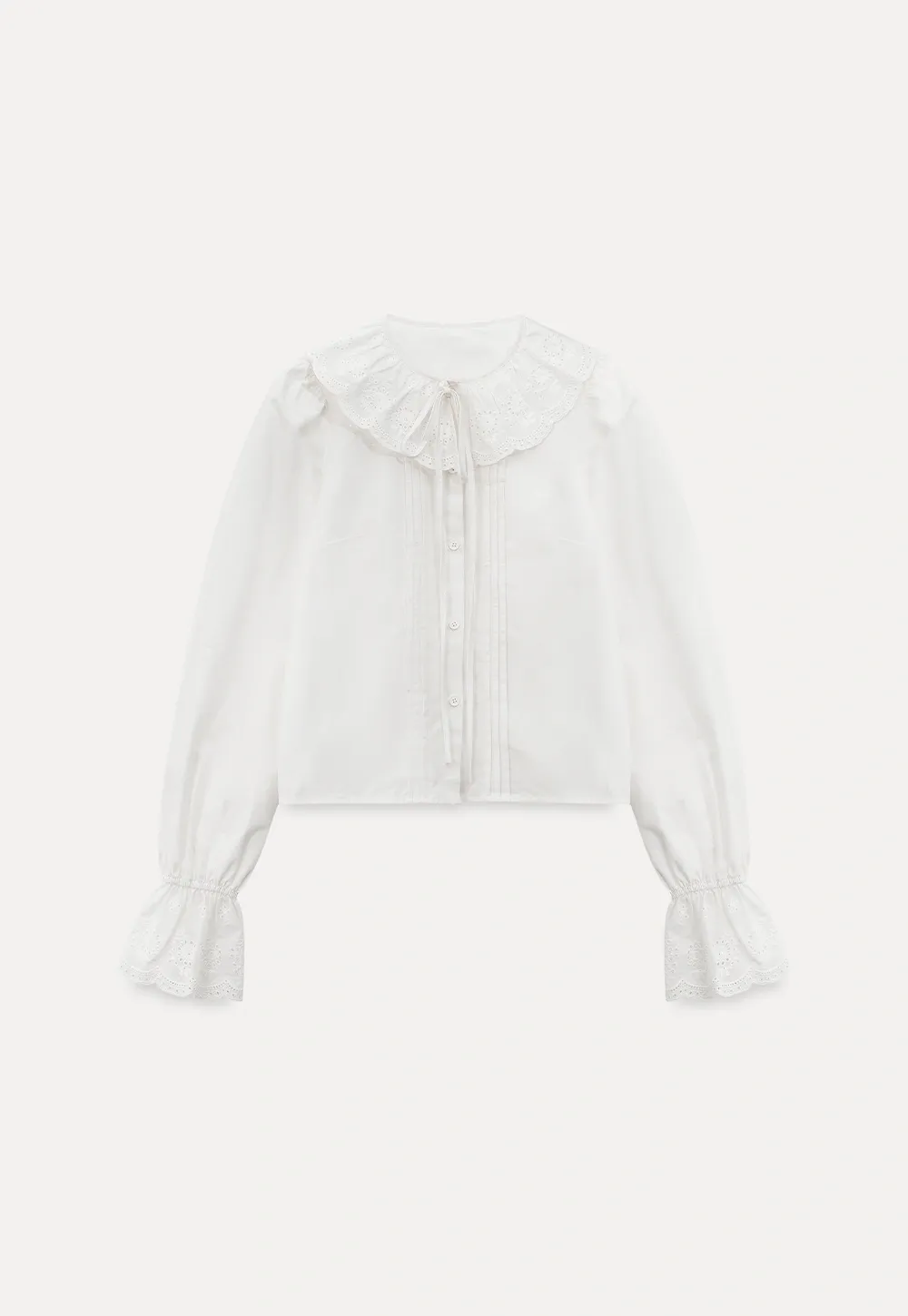 Vintage Style White Blouse with Lace Trim