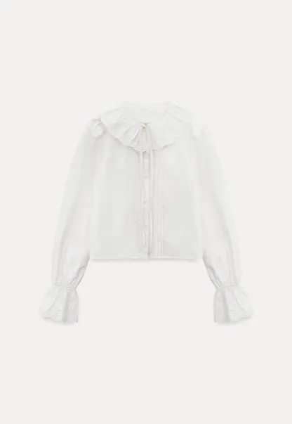 Vintage Style White Blouse with Lace Trim