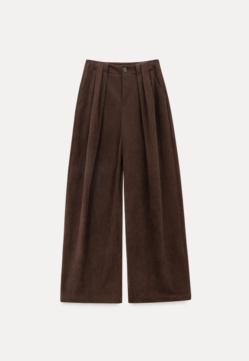 Pleated Wide-Leg Corduroy Pants