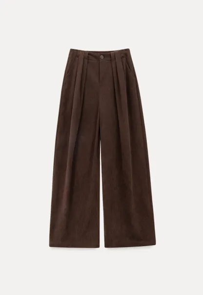 Pleated Wide-Leg Corduroy Pants
