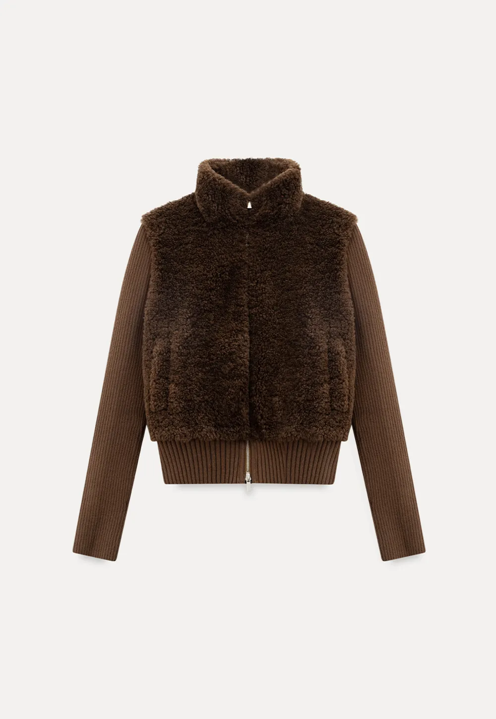 Faux Shearling Panel Knit Jacket