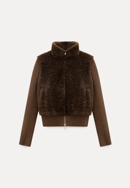 Faux Shearling Panel Knit Jacket