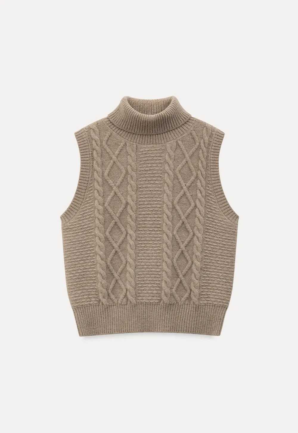 Cable Knit Sleeveless Turtleneck Sweater
