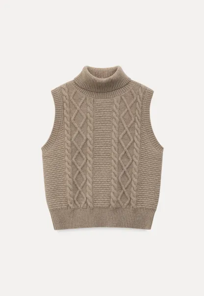 Cable Knit Sleeveless Turtleneck Sweater