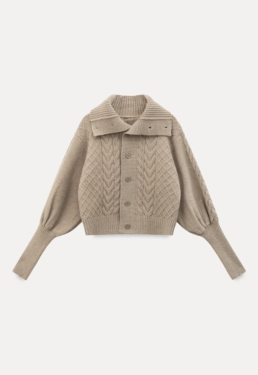 Chunky Knit Cardigan with Balloon Sleeves