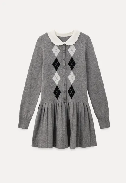 Argyle Knit Dress with Peter Pan Collar