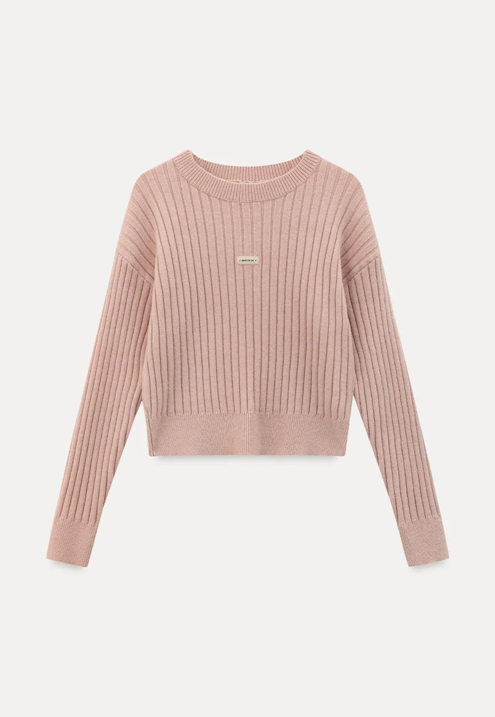 Ribbed Knit Cropped Sweater with Branding