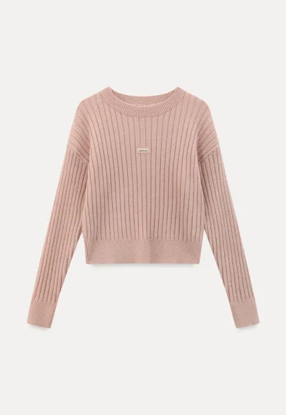 Ribbed Knit Cropped Sweater with Branding