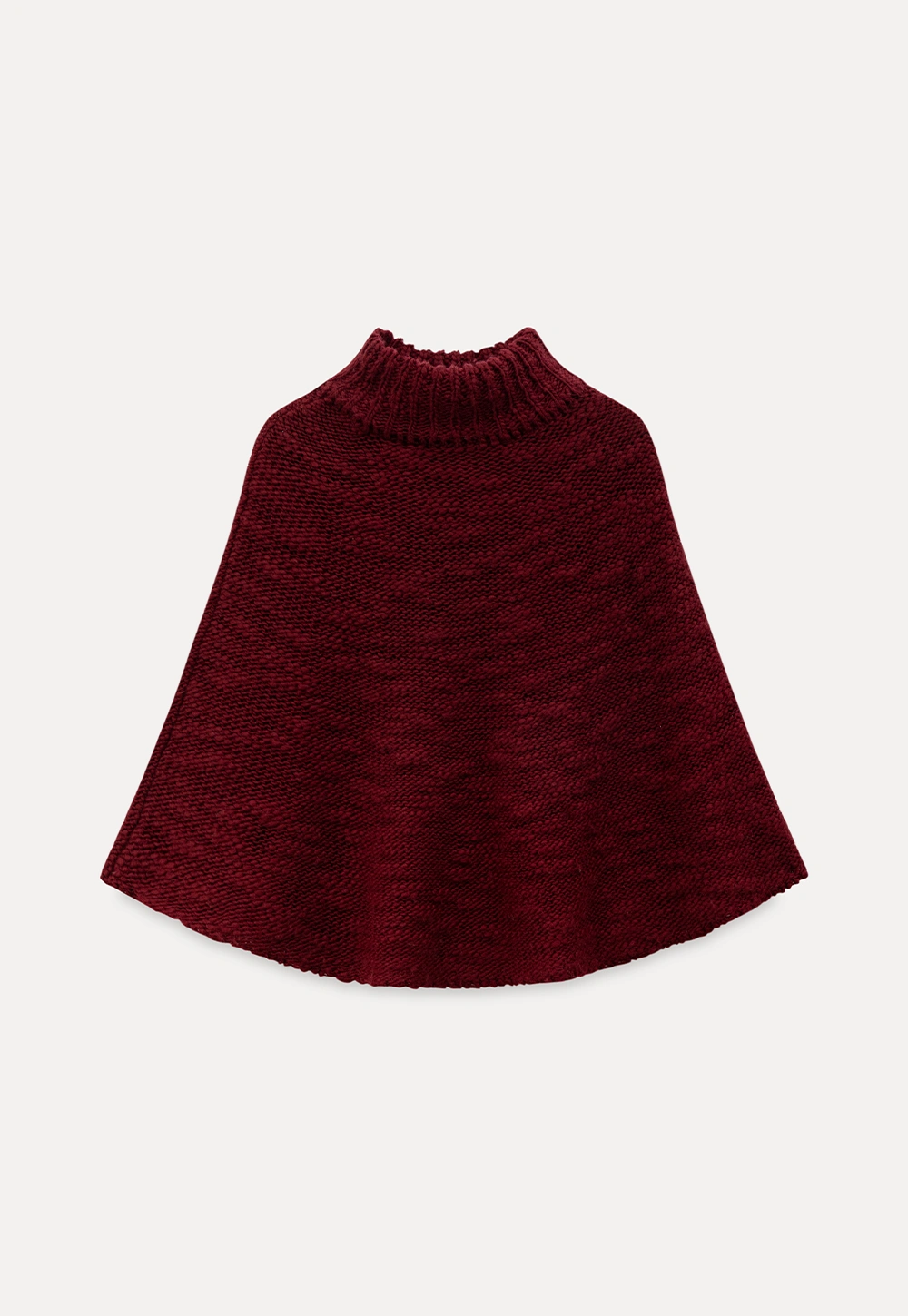 Soft Red Knitted Poncho with Turtleneck