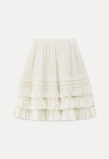 Women White Ruffled Skirt with Tiered Design