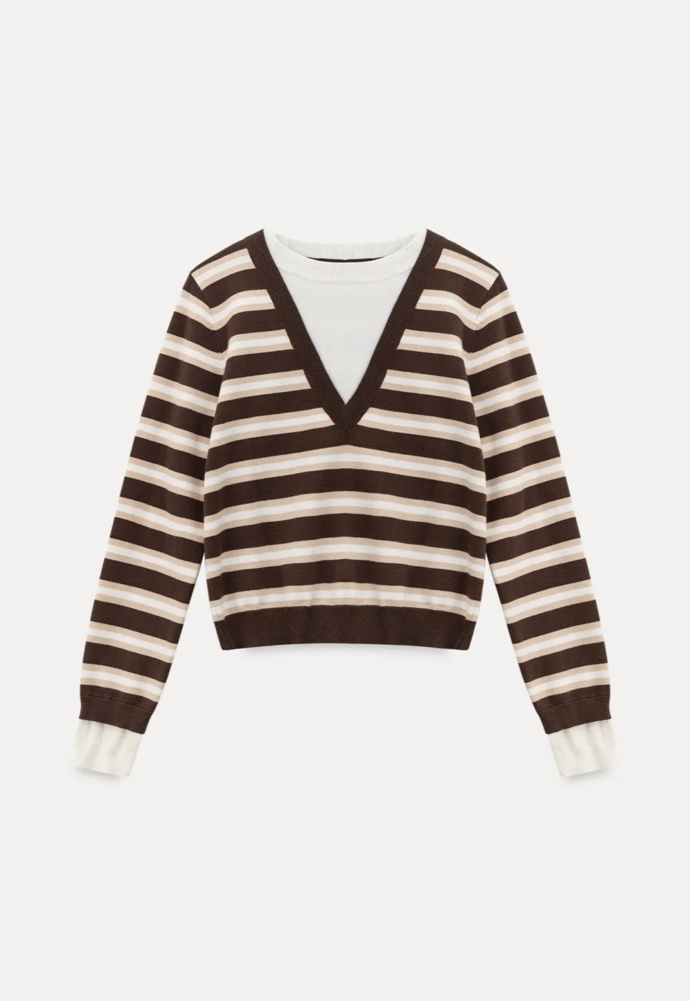 Layered V-Neck Striped Sweater