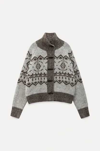 Vintage-Inspired Fair Isle Turtleneck Knit Sweater