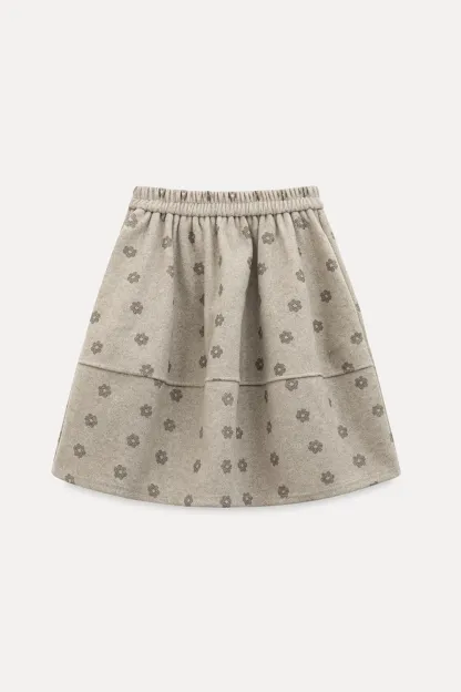 Floral Print Woolen Puff Skirt