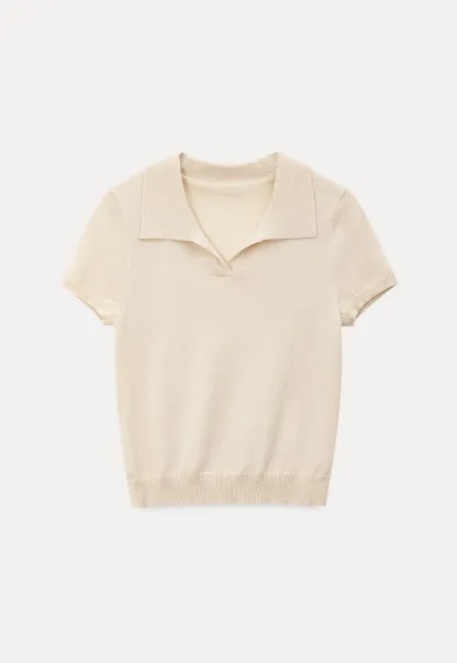 Polo Collar Short Sleeve Knit Sweater