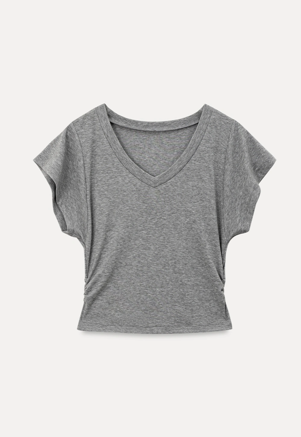 Side Ruched V Neck Short Sleeve T Shirt