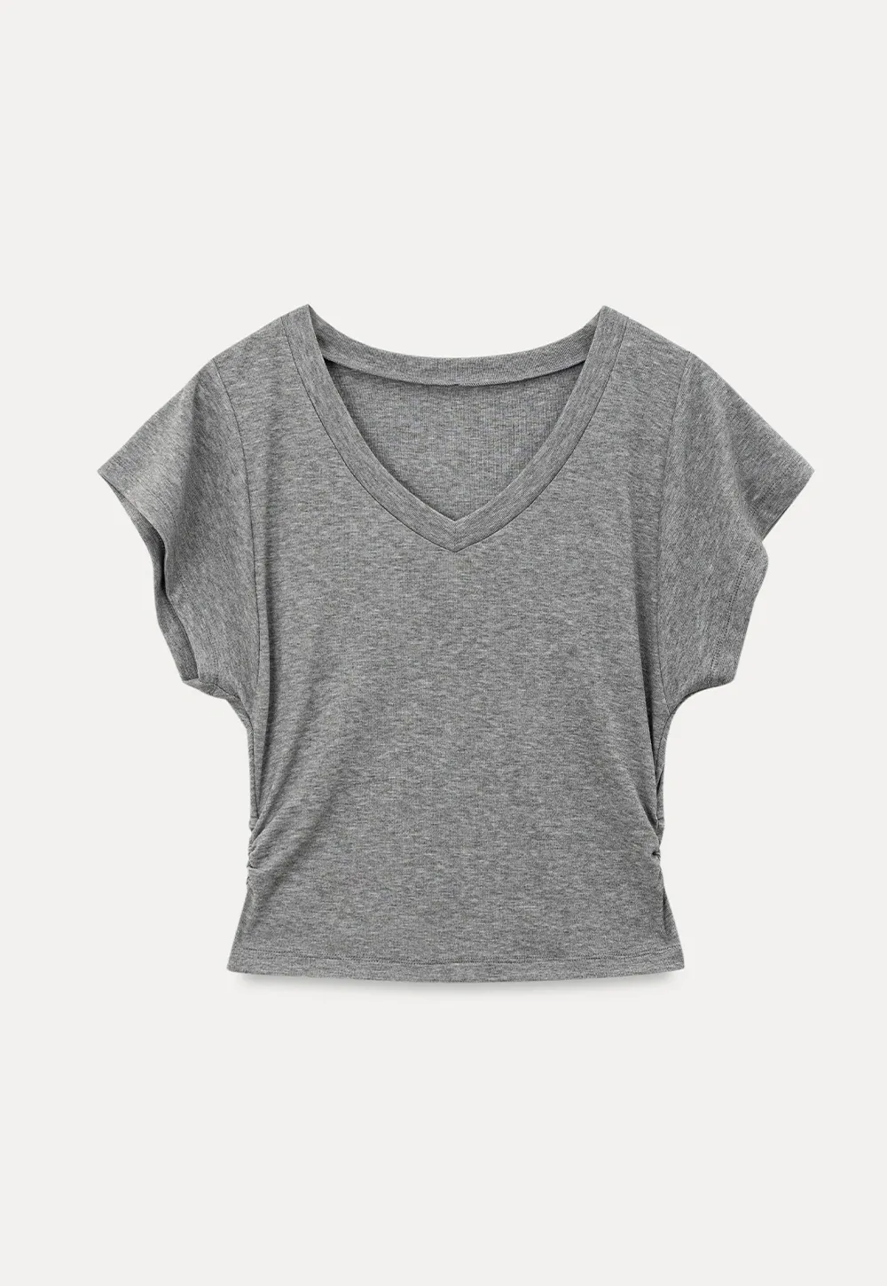 Side Ruched V Neck Short Sleeve T Shirt