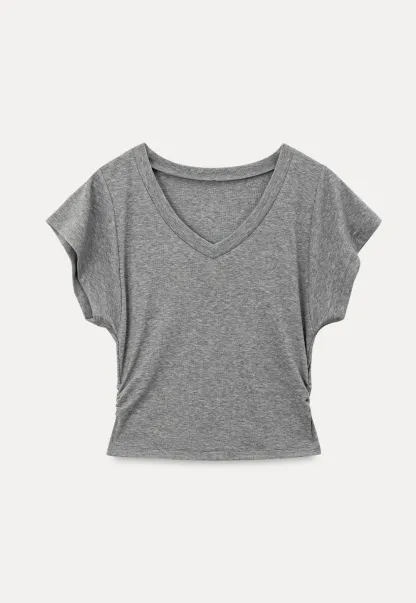 Side Ruched V Neck Short Sleeve T Shirt
