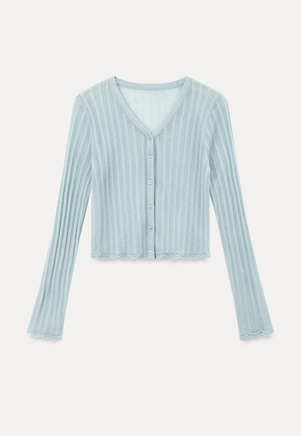 Ribbed Knit V Neck Long Sleeve Cardigan