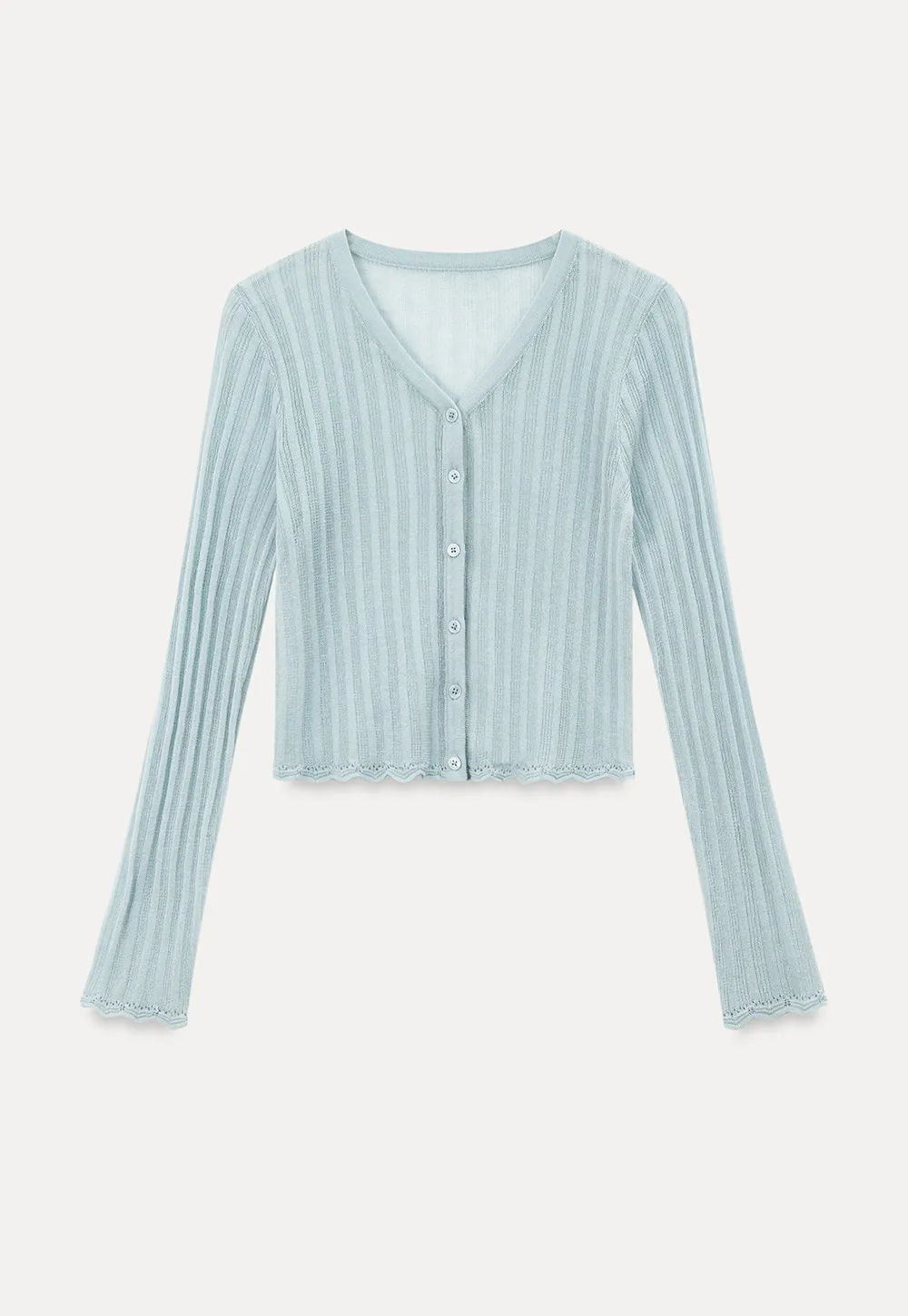 Ribbed Knit V Neck Long Sleeve Cardigan