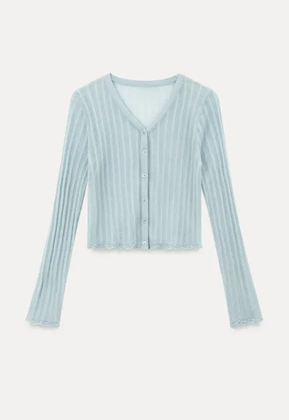 Ribbed Knit V Neck Long Sleeve Cardigan