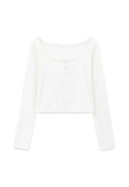 Ruffled Hem Long Sleeve Top and Denim Skirt