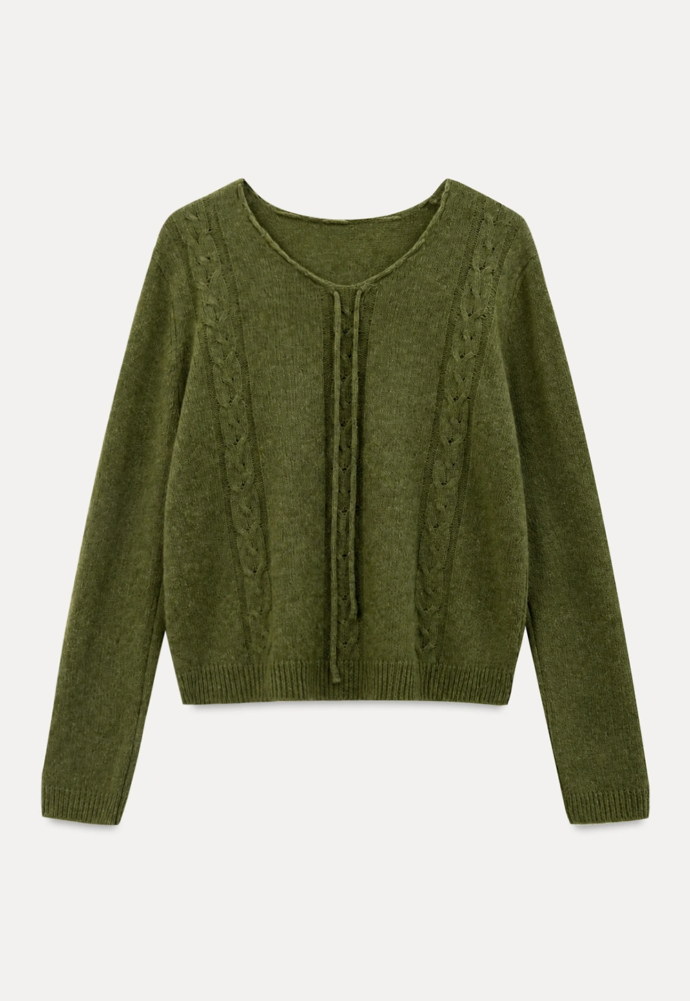 V Neck Drawstring Detail Woolen Knit Sweater