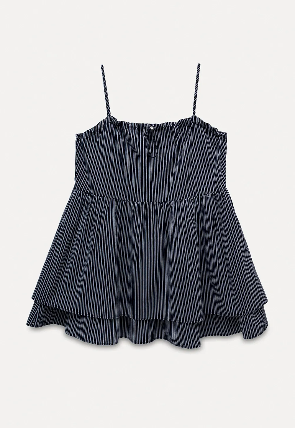 Striped Spaghetti Strap Ruffled Peplum Top