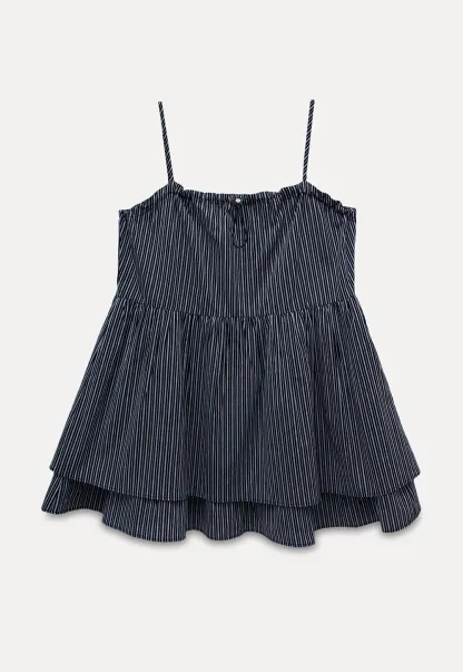 Striped Spaghetti Strap Ruffled Peplum Top