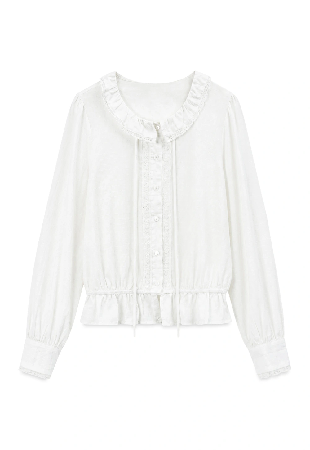 Ruffled Collar Tie Front Sheer Blouse