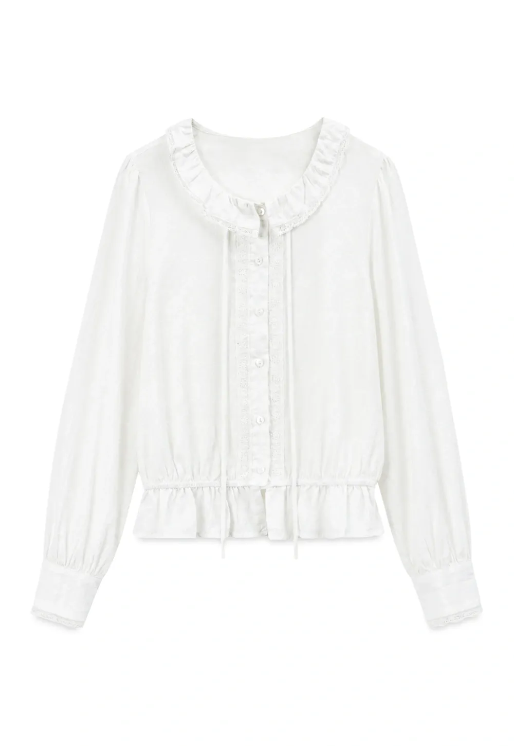 Ruffled Collar Tie Front Sheer Blouse