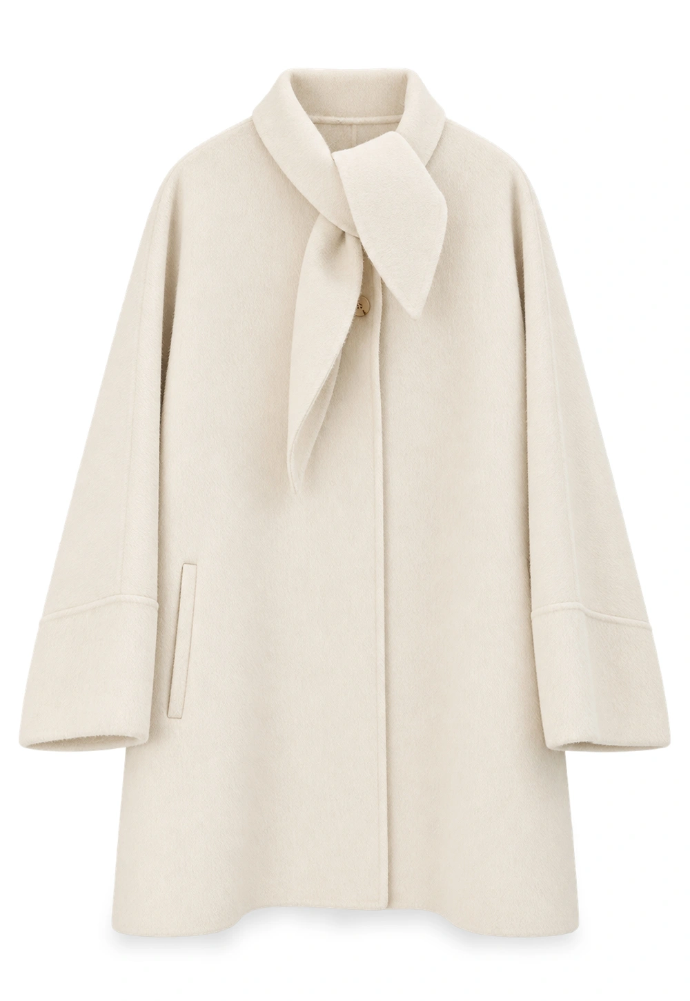 Oversized Coat with Asymmetrical Collar and Wide Sleeve