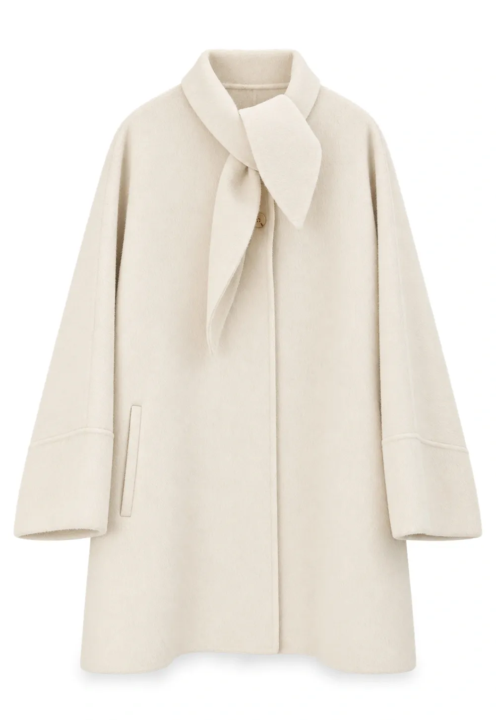 Oversized Coat with Asymmetrical Collar and Wide Sleeve