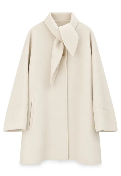 Oversized Coat with Asymmetrical Collar and Wide Sleeve