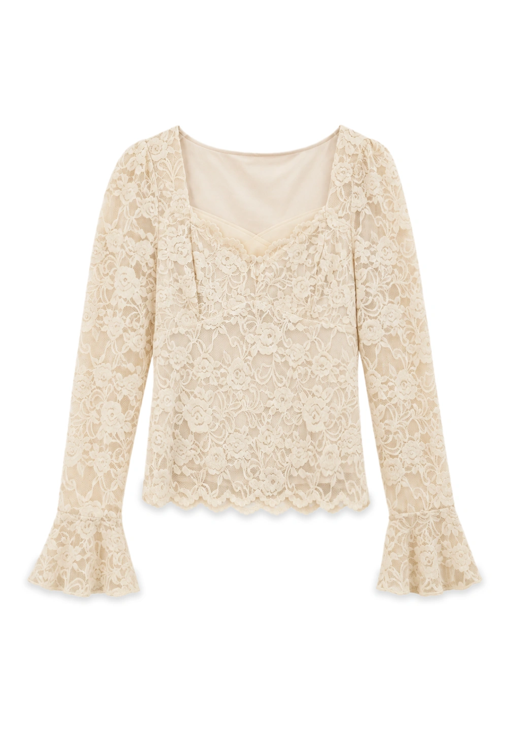 Lace Long Sleeve Square Neck Top