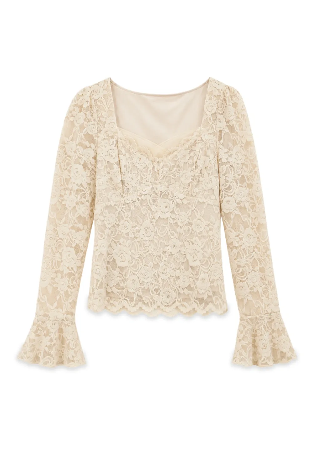 Lace Long Sleeve Square Neck Top