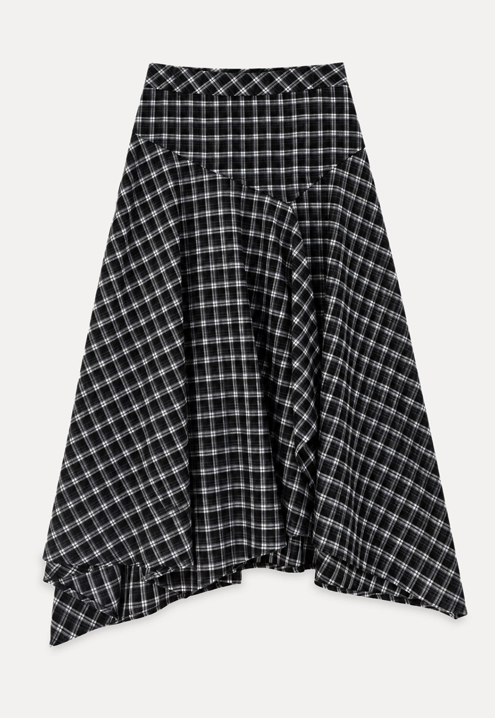 Asymmetrical Hem Plaid Midi Skirt