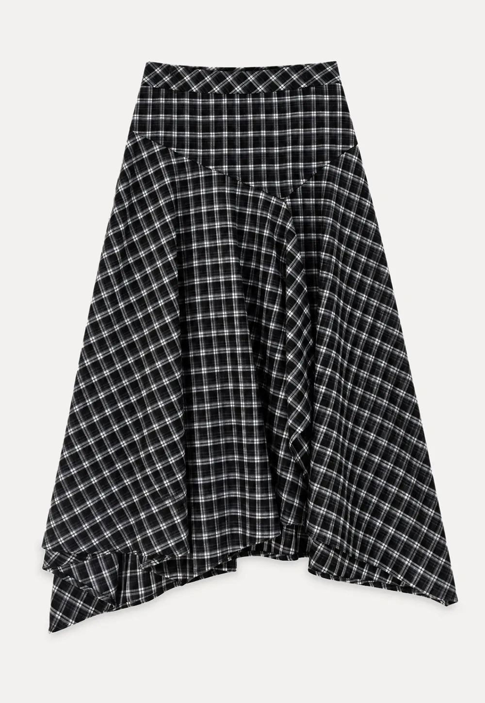 Asymmetrical Hem Plaid Midi Skirt