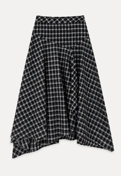 Asymmetrical Hem Plaid Midi Skirt