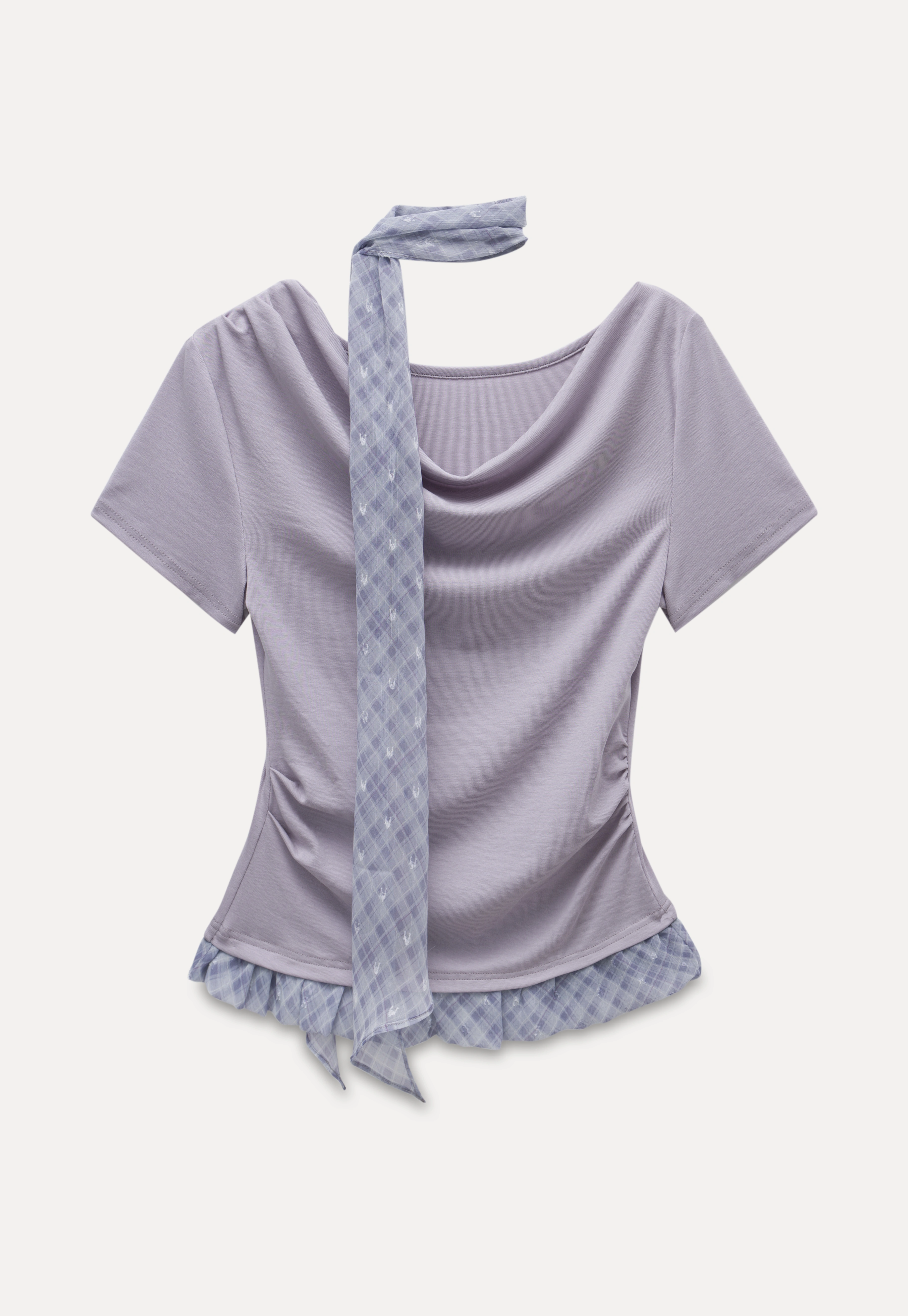 Draped Neck Top and Ruffle Hem