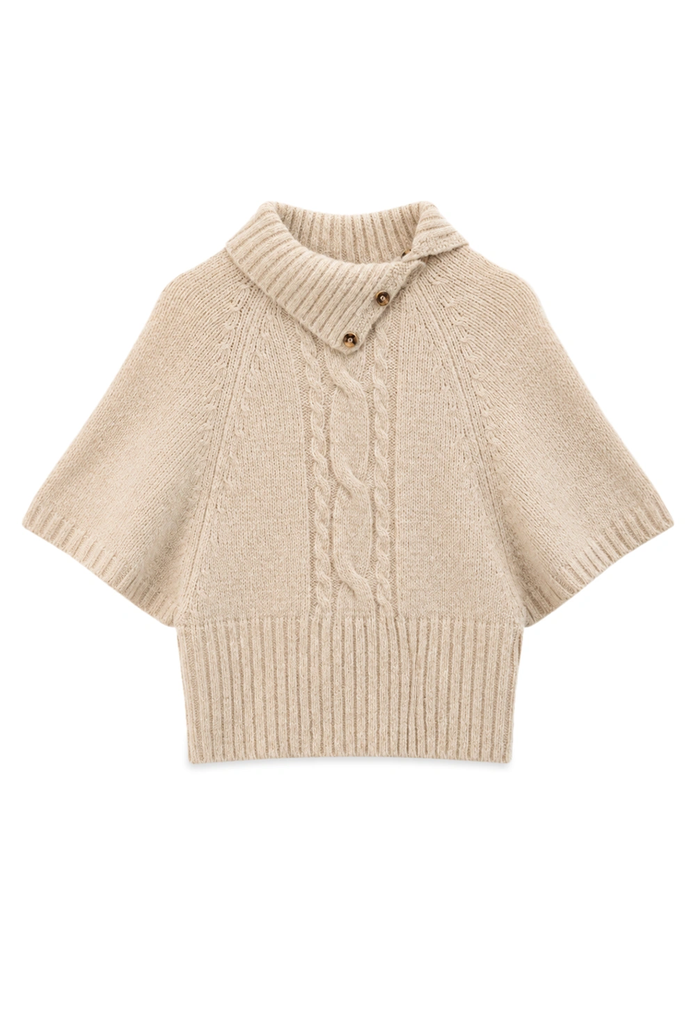 Cropped Cable Knit Sweater with Buttoned Collar