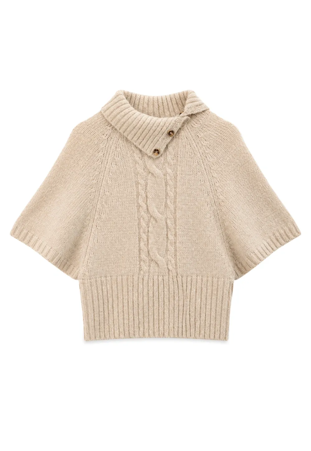 Cropped Cable Knit Sweater with Buttoned Collar
