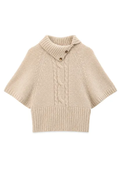 Cropped Cable Knit Sweater with Buttoned Collar
