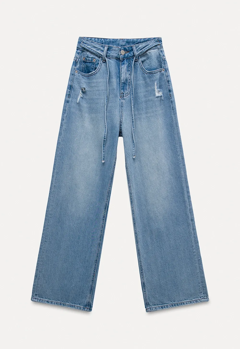 Wide Leg Distressed Denim Jeans