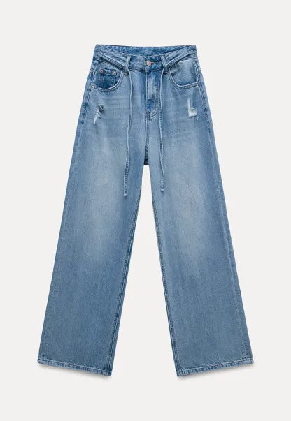 Wide Leg Distressed Denim Jeans