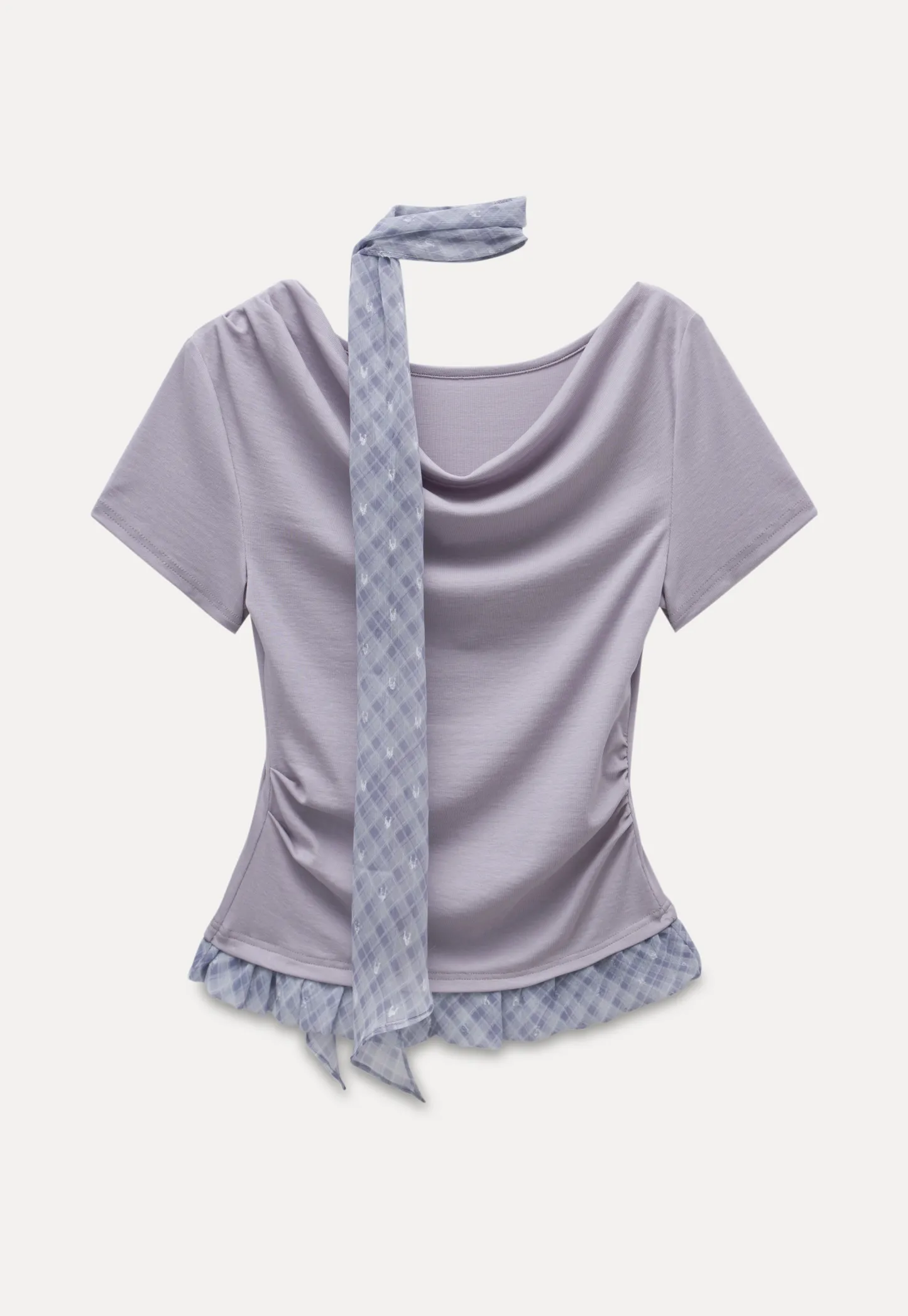 Draped Neck Top and Ruffle Hem