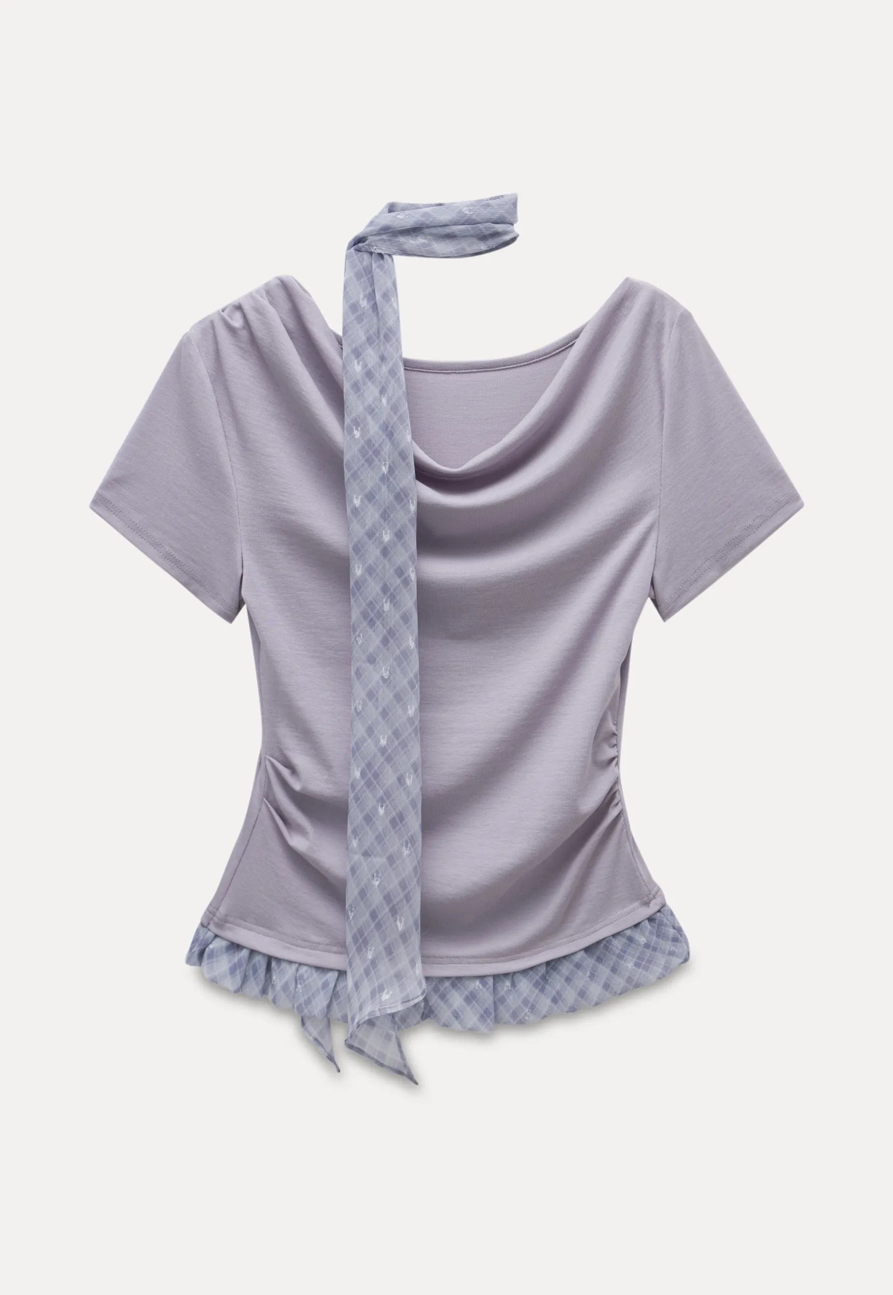 Draped Neck Top and Ruffle Hem